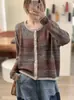 Otoño 2026 Nuevo Hilo de Algodón Retro Holgado Bloque de Color Cuello Redondo Versátil Casual Top Abrigo de Punto Mujer