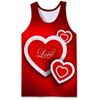 Camiseta para hombre con impresión digital 3D de pareja de San Valentín transfronteriza europea y americana con el texto "Amo a ti" en rojo.