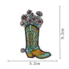 Insignia bordada con elementos vaqueros retro americanos, botas de cowboy florales, cactus, ropa de marca moderna, pegatina adhesiva