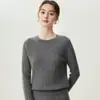Suéter Bai Cai Rong estilo francês suave 100% caxemira pura feminino gola redonda trançado cor sólida solto