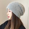Gorro de punto de piel de conejo para otoño e invierno, nuevo jersey de lana, forro polar, grueso, para exteriores, cálido, con protección para los oídos, gorro de mujer