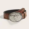 Estilo Americano Y2 Transfronteiriço Cowboy Ocidental Moda Retrô Fivela de Cabeça de Cavalo Tendência Personalizado Cinto de PU Cinto de Couro Embossado Acessório