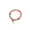 Pulsera de Cristal Rosa Fresa para Mujer, Pulsera Hecha a Mano de Gama Alta con Colgante de Lirio del Valle, Accesorios de Joyería con Cuentas al por Mayor