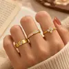 Conjunto de Anillos Combinados de Acero Inoxidable Estilo Retro Francés Múltiples Estilos Conjuntos de 3/4/5 Piezas Anillo de Apilamiento con Diamantes Incrustados de Nácar