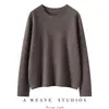Suéter de cashmere macio, liso, de luxo leve para mulheres, com bainha enrolada, gola redonda, corte justo, mangas compridas e camada interna de tricô, perfeito para o inverno