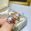 Anillo de Perla de Agua Dulce Natural Chapado en Oro de 18K Anillo Cuadrado Abierto Anillo de Boca Viva para Mujer Joyería de Perlas de 7-8MM