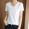 Camiseta branca de algodão mercerizado de manga curta 80 fios feminina primavera e verão gola redonda V blusa básica 2022 nova camiseta