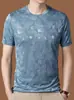 Camiseta de Manga Corta con Cuello Redondo, Tejido Jacquard de Seda Helada, Sensación Fresca, Ultraligera, para Hombre, Verano, Transfronteriza, Marca de Moda