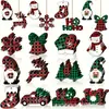 Set Navideño Retro de Madera de 24 Piezas Copo de Nieve Enano Muñeco de Nieve Árbol Colgante de Decoración Navideña Festiva