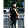 Camisa Polo Rayada de Contraste Blanco y Negro para Hombre, Estilo Americano, Peso Pesado, Cuello Camisero, Manga Corta, Corte al Hombro Regular, Top Deportivo Limpio de Media Manga