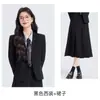 Traje corto de primavera y otoño para mujeres petite, adecuado para entrevistas de estudiantes universitarios, profesional y elegante, corte ajustado, conjunto de traje azul marino