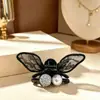 Estilo Coreano Oreja de Conejo Negra Encaje Completo Strass Perla Moño Oreja de Elfo Pinza para el Pelo Flequillo Lateral de la Frente Accesorios para el Cabello