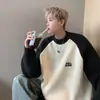 Suéter europeu de fio grosso masculino inverno japonês retrô estilo preguiçoso universitário manga raglan top oversized