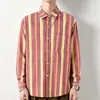 Camisa de Manga Larga a Rayas Retro Japonesa Nueva para Hombre de Primavera y Otoño, Holgada Unisex Casual de Calle Americana, Top de Moda