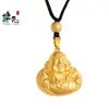 Colgante de Buda Hueco Tallado Antiguo Chapado en Oro de Nuevo Estilo con el Carácter "Fortuna" para Hombres y Mujeres, una Estatua de Buda que Trae Paz, Riqueza y Buena Fortuna, un Collar de Buda Sonriente