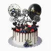 Topper para pastel de feliz cumpleaños color oro rosa transfronterizo, banderín, globo, juego de pentagrama, decoración con polvo de brillantina, 12 piezas