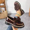 Mocasines de talla grande para mujer para primavera y otoño, con diseño de lazo, estilo británico, material de cuero, tacones gruesos, suelas gruesas y un aspecto retro, adecuados para exportación