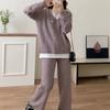 Traje de punto de dos piezas estilo coreano estilo perezoso falso para mujer Otoño e Invierno Nuevo diseño Sentido de moda Pantalones anchos sueltos Conjunto de dos piezas