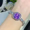 Pulsera Octagonal de Acero Pesado Tamaño Grande Corte Milenio Rosa Flor de Rosa Verde Violeta Incrustada con Diamante de Alto Carbon Flor de Rosa Pulsera Azul Tan Sang para Mujeres