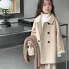 Casaco de Lã Feminino Outono 2026, Estilo Princesa, Versão Coreana, Caxemira Dupla Face, Casaco de Lã Infantil Soltinho para Primavera e Outono, Moderno