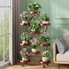 Suporte de Flores Suporte de Armazenamento Interno de Ferro Multicamadas com Rodas de Chão Suporte para Vasos de Flores Verdes Suporte de Flores para Sala de Estar Doméstica Varanda