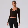 Nueva Ropa de Yoga de Manga Larga para Mujer con Tirantes Cruzados, Estilo Corto, Versátil, de Secado Rápido, Ajustada, Cubierta Deportiva de Manga Larga para Fitness y Running