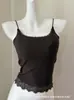Camisola de Encaje Cepillado Patchwork Estilo Ballet con Copas Integradas de Principios de Otoño Chaleco Fino Versátil Top de Tirantes Finos Cómoda Capa Base