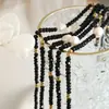 Collar Vintage Tailandés de Nicho Estilo Frío Ins Piedra de Cristal Negro Misteriosa Perla de Agua Dulce Natural Acero de Titanio Costura