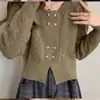Suéter de punto trenzado liso con patrón de corazón de doble botonadura 2026, diseño de otoño e invierno, cárdigan de punto casual elegante de manga larga