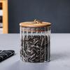 Latas de Almacenamiento de Condimentos de Vidrio de Raya Vertical Latas Grandes Selladas para Té Botella de Almacenamiento con Tapa de Madera para el Hogar Anillo de Metal de Tracción
