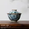 (Oferta especial) Tetera de Estilo Antiguo Tianqing Ru Kiln con Esmalte Craquelado y Tapa de Tres Piezas, Taza Maestra de Cerámica Azul y Blanca Taza de Degustación