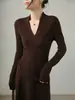 Suéter de Lana Tejido Delgado con Cuello en V y Diseño de Onda de Agua para Mujer Otoño Manga Larga Prenda Base Interior y Exterior Color Albaricoque