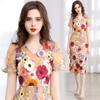 Vestido de Malha com Decote V e Fenda, Bordado Pesado com Apliques Estéreo, Elegante Vestido de Verão com Manga Bufante