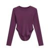 Top corto de cuello redondo pequeño con cintura de hormiga para mujer 2025 nuevo sexy con dobladillo curvo camiseta interior de manga larga venta al por mayor