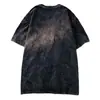 Camiseta Vintage Lavada Verão Fina Masculina Manga Curta Retrô Estilo Hip-Hop Japonês Americano Marca Tendência Ins High Street Top