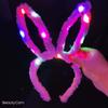 Diadema LED de orejas de conejo de felpa luminosa de 14 luces, diadema de flash de orejas de conejo luminosas de felpa de alta calidad para otoño e invierno