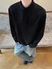 Sudadera de cuello Henley estilo americano, deconstruida, corte holgado, parche en el hombro derecho, peso pesado, nueva camisa casual de manga larga de moda para hombre