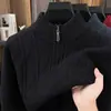 Suéter masculino de tricô grosso com zíper parcial transfronteiriço, pulôver casual de inverno com gola alta, malha quente para camada base para homens de meia-idade