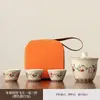 Set de Viaje de Té Cerámico Dunhuang Apsaras Voladoras Una Tetera Tres Tazas Taza Portátil de Preparación Rápida Bolsa de Almacenamiento para Souvenir de Negocios