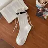 Meias com laço para mulheres, meias decorativas com fita branca, meias empilháveis estilo balé coreano, meias JK japonesas para combinar com sapatos Mary Jane