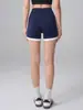 Shorts de Yoga de Tiro Alto Bloque de Color Melocotón Levanta Glúteos sin Costuras Incómodas, Shorts Deportivos para Correr, Fitness y Ciclismo, Shorts de Tres Cuartos para Mujer