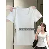 Camiseta Amarilla de Manga Corta con Hombro Recto y Cuello en U Estilo Retro Americano para Mujer, Top Corto Adelgazante de Verano, Hermosa Chica Atractiva