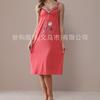 2026 Primavera/Verano Nuevo Estilo Comercio Exterior Pedrería Estampado de Gatito Bordado Encaje Cintura Elástica Alta Elasticidad Vestido Midi para Mujer
