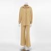 Otoño e Invierno Retro Francés Sentido de Alta Gama Algodón y Lino Perezoso Khaki Solapa Manga Larga Cintura Alta Pantalones de Pierna Ancha Moda Casual Traje