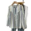 Foto Real de Camisa Rayada Degradada Coreana para Mujer, Camisa Babydoll Holgada Casual de Manga Farol, Top de Camisa de Nicho