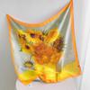 Bufanda de seda con estampado de girasoles y pintura al óleo para mujer, estilo retro, para primavera y otoño