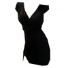 Uniforme de Técnico Verão 2026 Roupa de Trabalho para Boate Vestido Bodycon Sexy Decote em V Profundo Manga Curta Slim-Fit