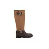 Ma Sichun mesmo estilo couro genuíno sola grossa estilo britânico fivela botas de cano médio enrugadas botas de montaria feminina salto grosso botas longas de motocicleta