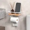 Porta-papel higiênico premium de parede, prateleira multifuncional para banheiro, instalação sem furos, suporte de armazenamento para banheiro para celulares e papel de seda