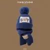 Chapéu Gorro Quente de Outono e Inverno para Bebês Meninas Chapéu de Lã Chapéu de Tricô Cachecol Masculino Proteção de Orelha Espessada Chapéu Infantil Tudo-em-Um